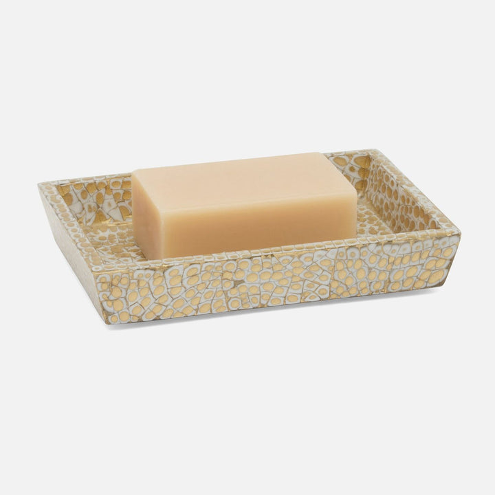 Callas, Gold/White, Soap Dish, Rectangular Straight, Lacquered Eggshell