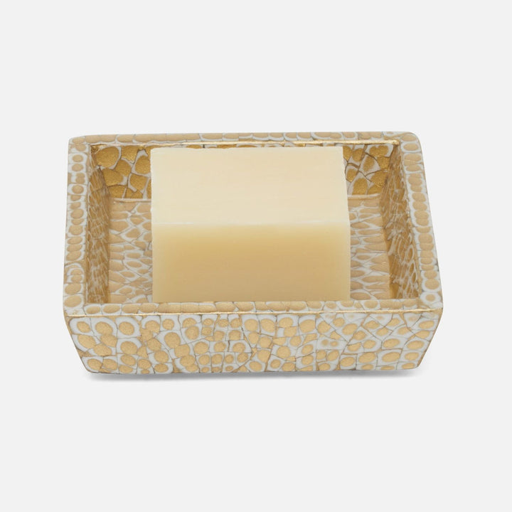 Callas, Gold/White, Soap Dish, Square Straight, Lacquered Eggshell