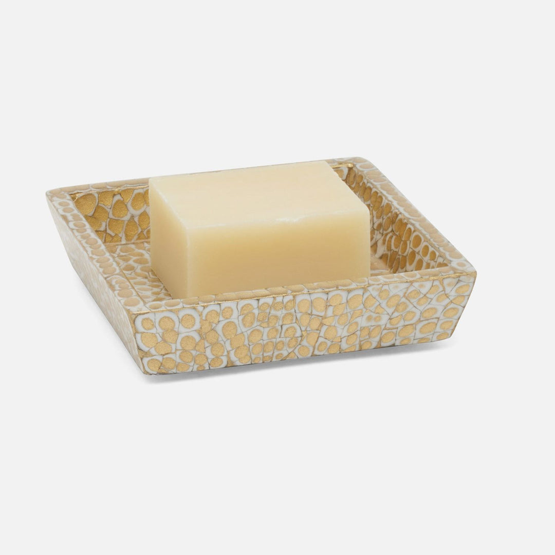 Callas, Gold/White, Soap Dish, Square Straight, Lacquered Eggshell