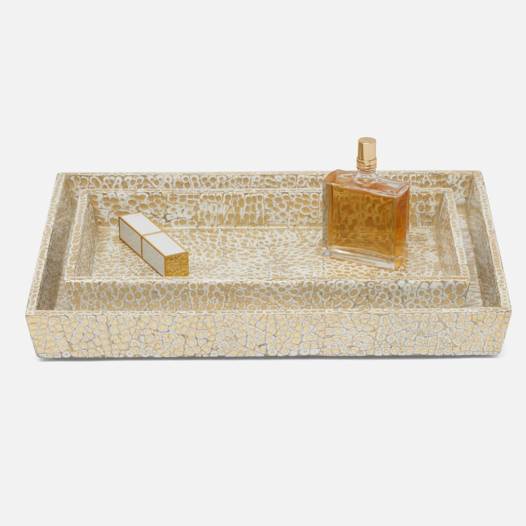 Callas, Gold/White, Nested Trays, Rectangular Tapered, Lacquered Eggshell, S/2
