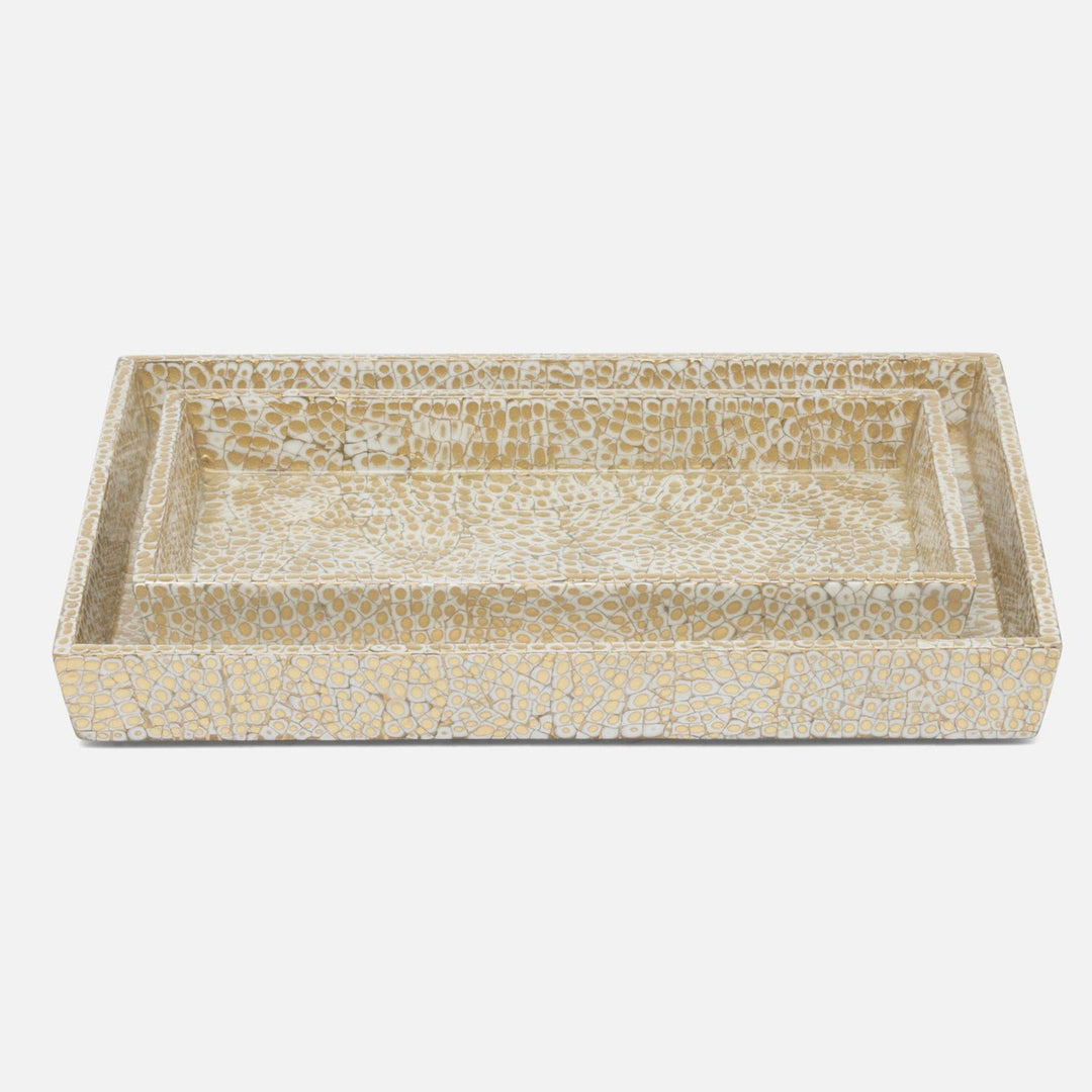 Callas, Gold/White, Nested Trays, Rectangular Tapered, Lacquered Eggshell, S/2