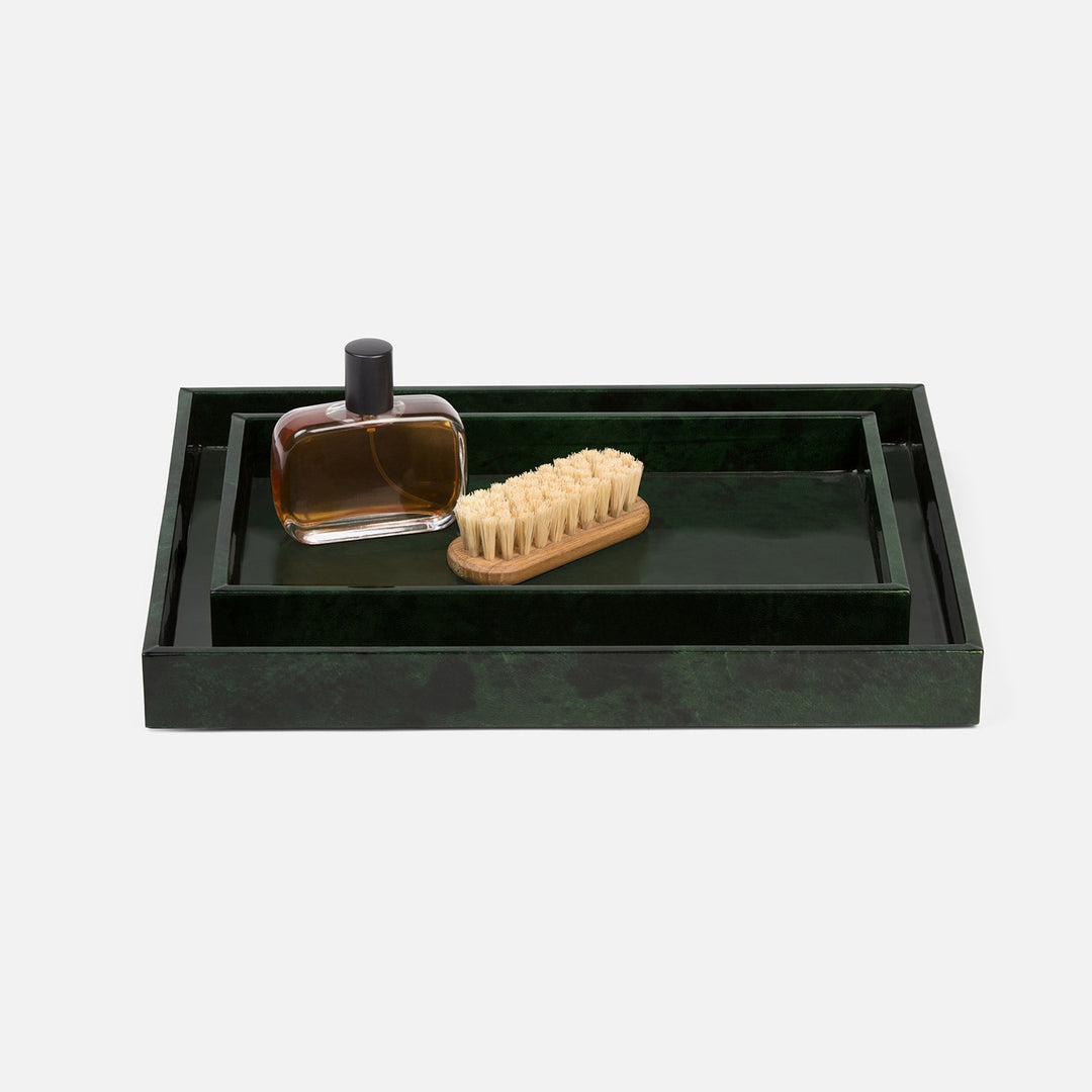 Carlow, Emerald Gloss, Nested Trays, Rectangular Tapered, Vellum Leather, S/2