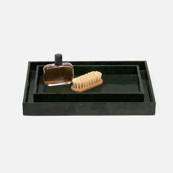 Carlow, Emerald Gloss, Nested Trays, Rectangular Tapered, Vellum Leather, S/2