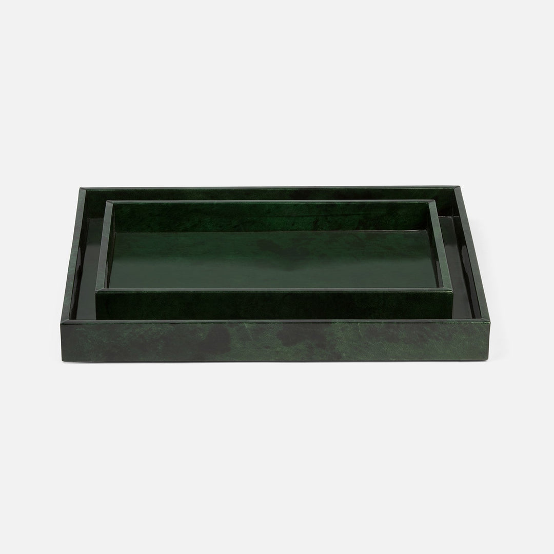 Carlow, Emerald Gloss, Nested Trays, Rectangular Tapered, Vellum Leather, S/2