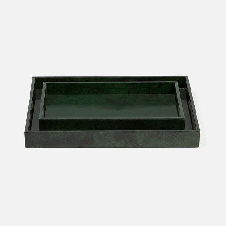 Carlow, Emerald Gloss, Nested Trays, Rectangular Tapered, Vellum Leather, S/2