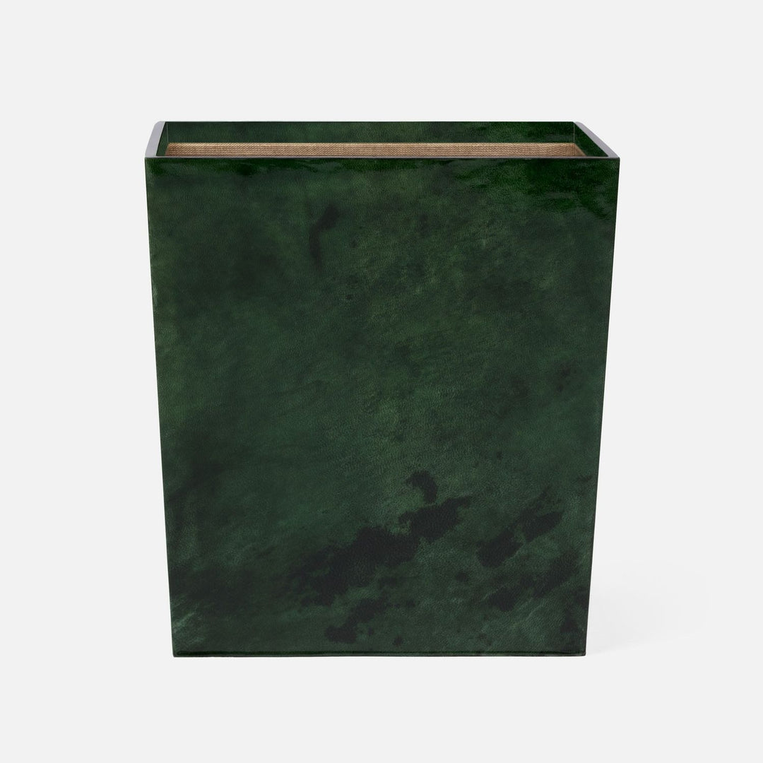 Carlow, Emerald Gloss, Wastebasket, Rectangular Tapered, Vellum Leather