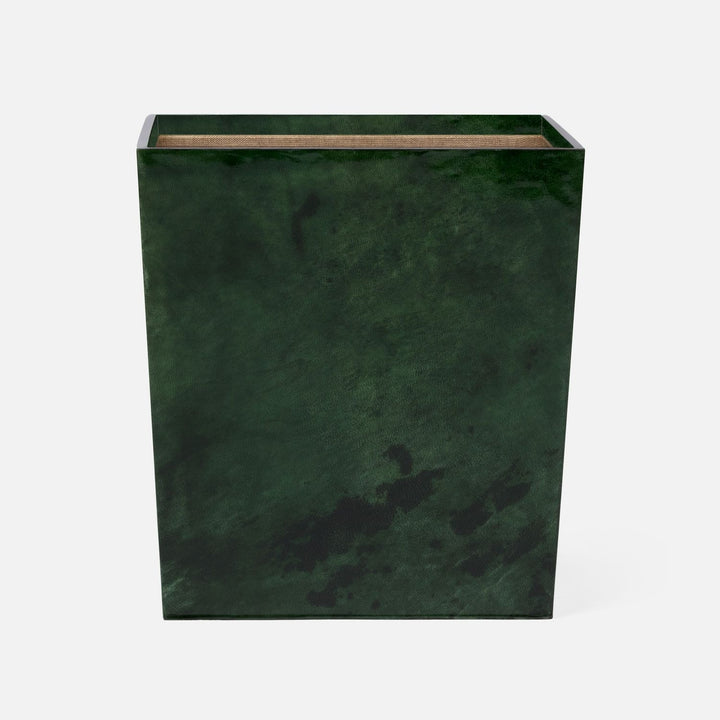 Carlow, Emerald Gloss, Wastebasket, Rectangular Tapered, Vellum Leather
