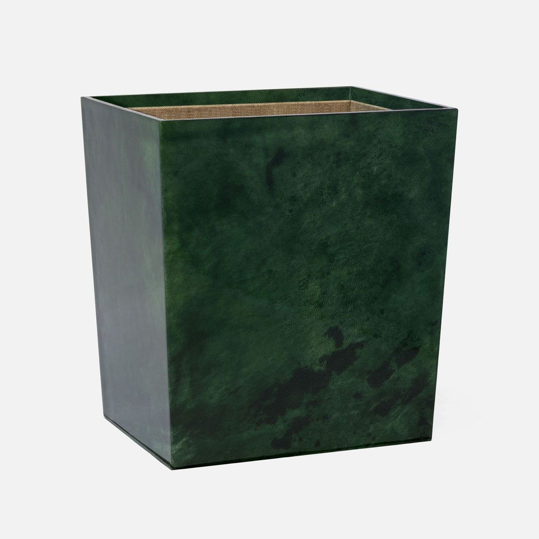 Carlow, Emerald Gloss, Wastebasket, Rectangular Tapered, Vellum Leather