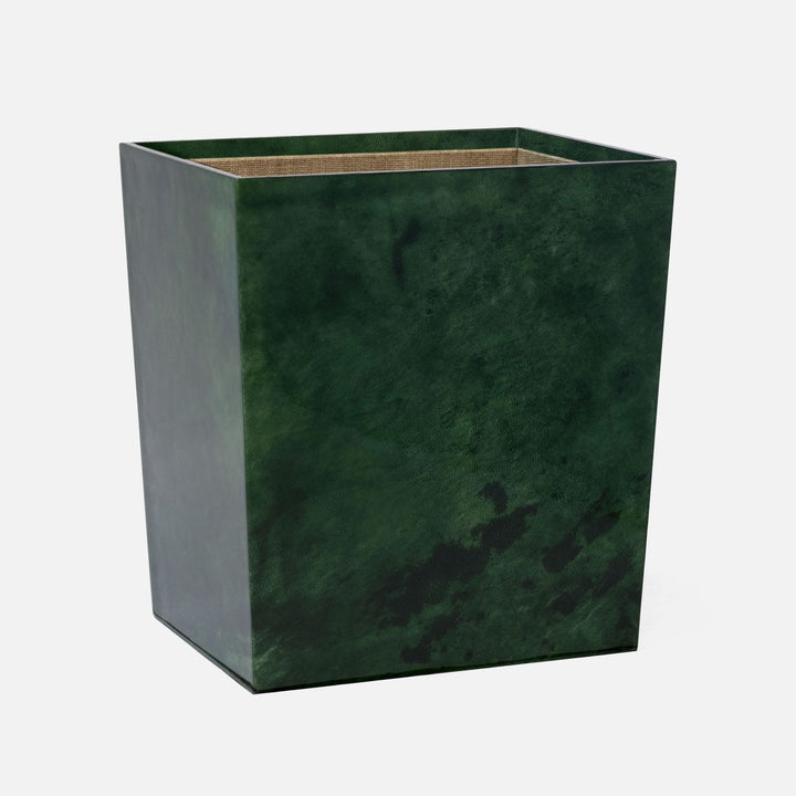 Carlow, Emerald Gloss, Wastebasket, Rectangular Tapered, Vellum Leather