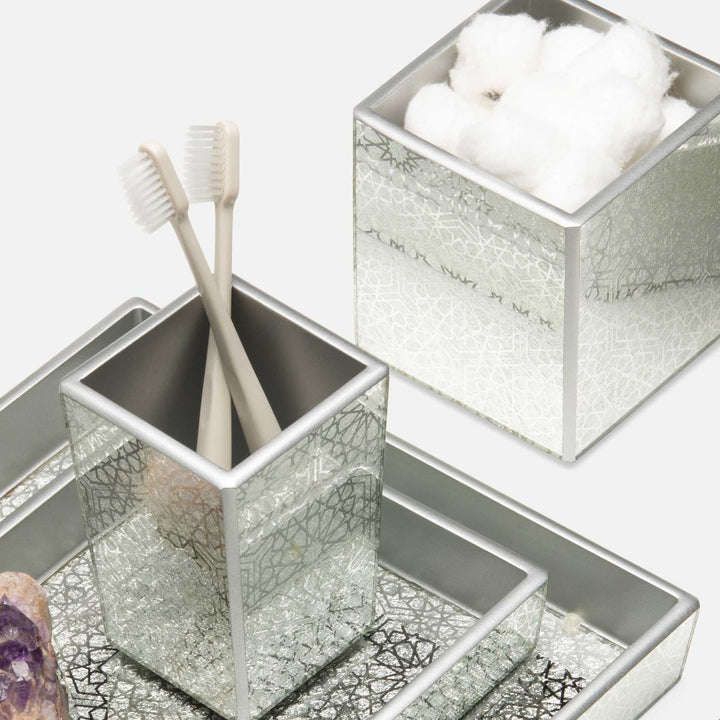 Caro, Silver Medallion, Brush Holder, Square Tapered, Painted Mirror