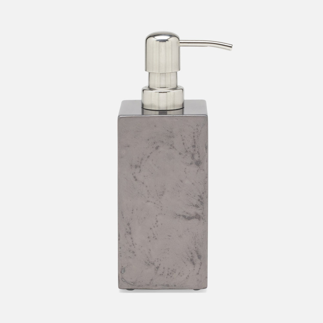 Charlotte, Pewter, Soap Pump, Square Straight, Burl Resin