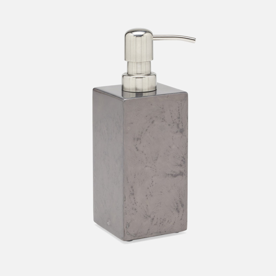 Charlotte, Pewter, Soap Pump, Square Straight, Burl Resin
