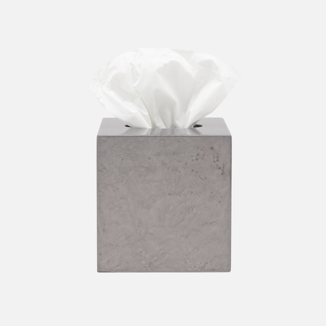 Charlotte, Pewter, Tissue Box, Square Straight, Burl Resin