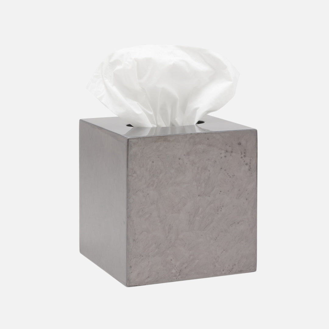 Charlotte, Pewter, Tissue Box, Square Straight, Burl Resin