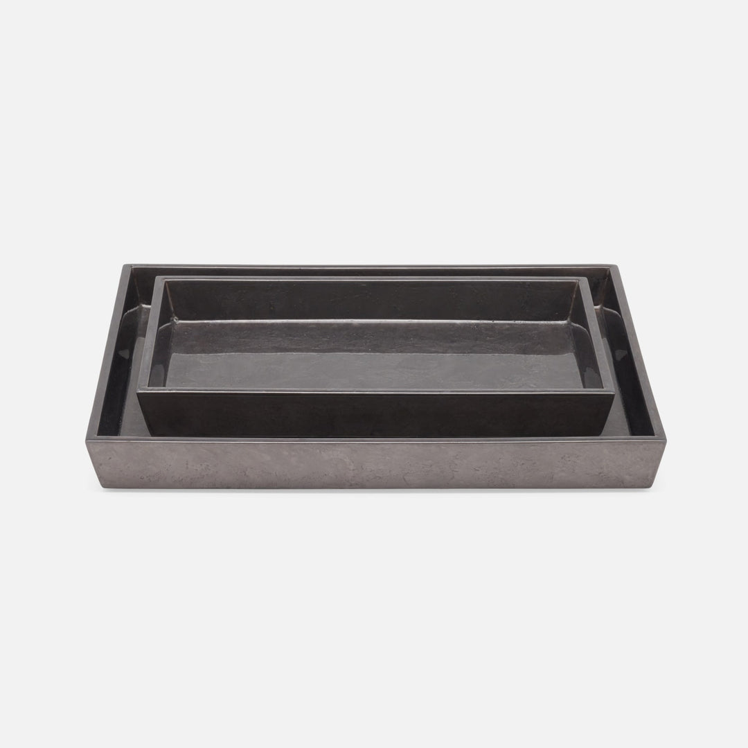 Charlotte, Pewter, Nested Trays, Rectangular Tapered, Burl Resin, S/2