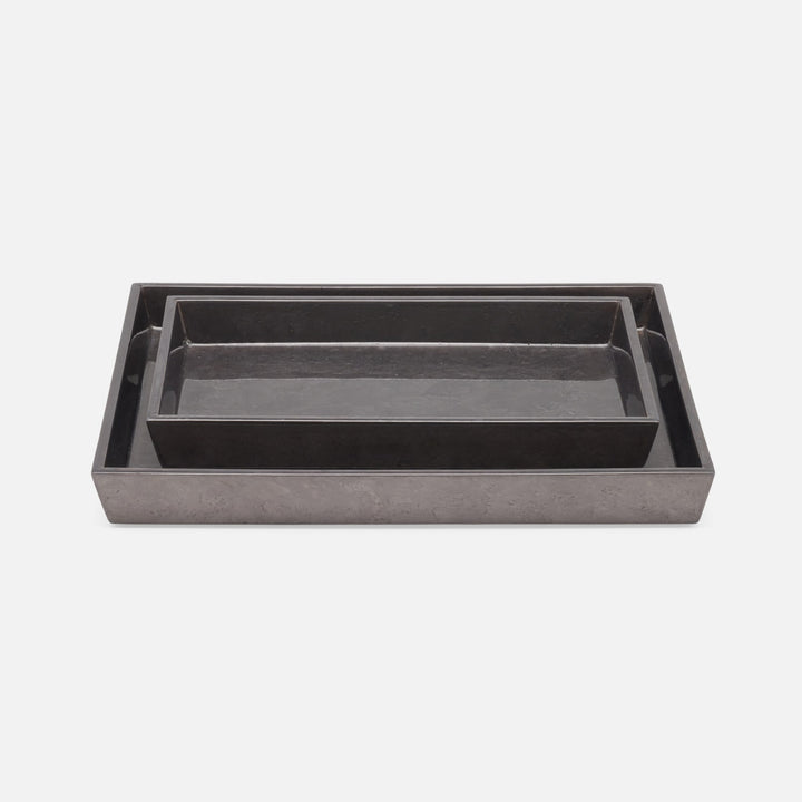 Charlotte, Pewter, Nested Trays, Rectangular Tapered, Burl Resin, S/2