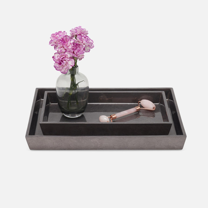 Charlotte, Pewter, Nested Trays, Rectangular Tapered, Burl Resin, S/2