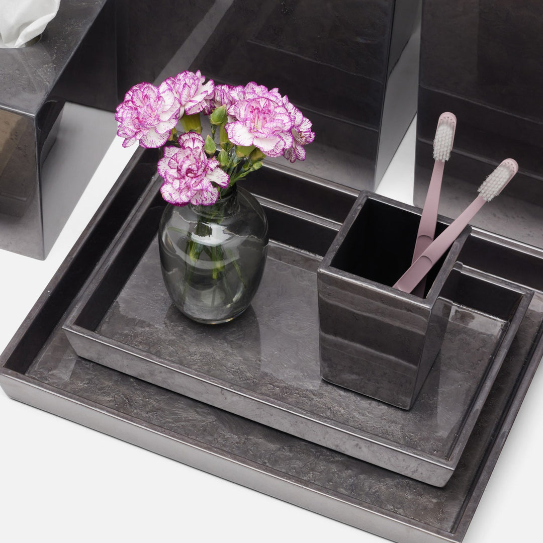 Charlotte, Pewter, Nested Trays, Rectangular Tapered, Burl Resin, S/2