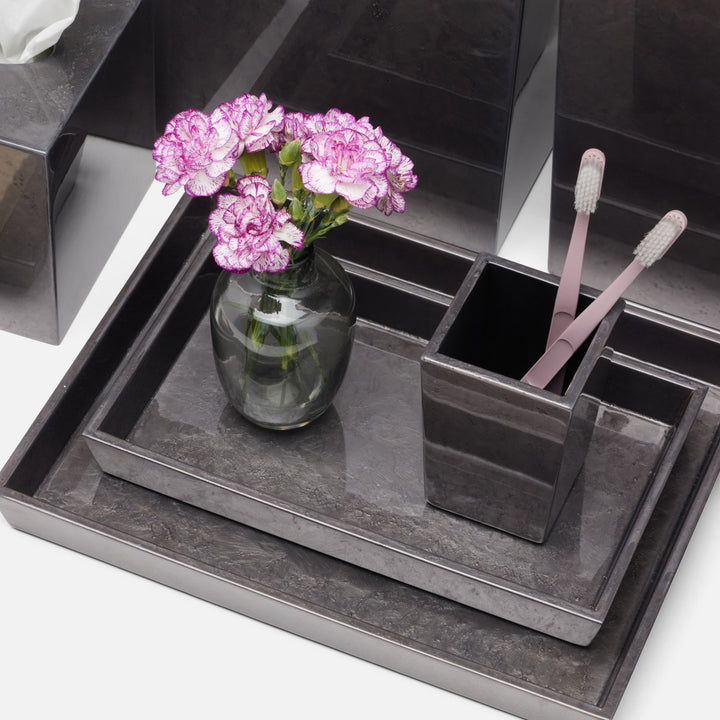 Charlotte, Pewter, Nested Trays, Rectangular Tapered, Burl Resin, S/2