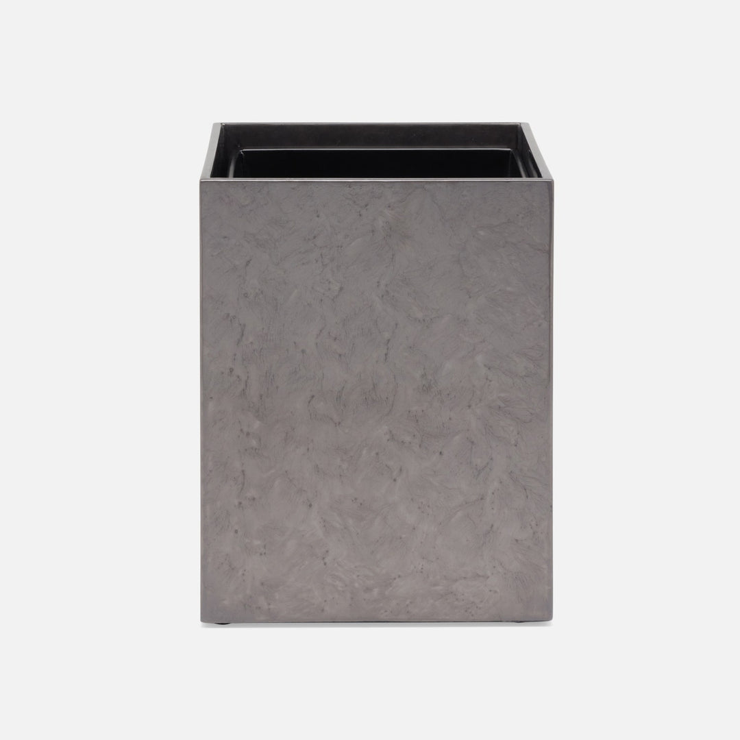 Charlotte, Pewter, Wastebasket, Square Straight, Burl Resin