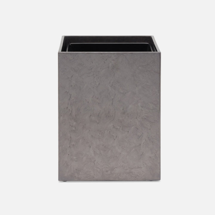 Charlotte, Pewter, Wastebasket, Square Straight, Burl Resin
