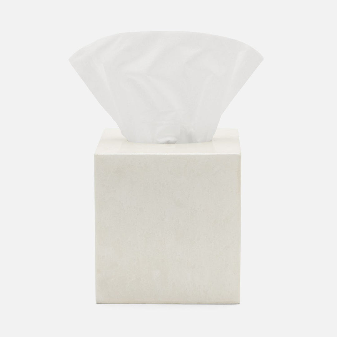 Charlotte, White, Tissue Box, Square Straight, Burl Resin