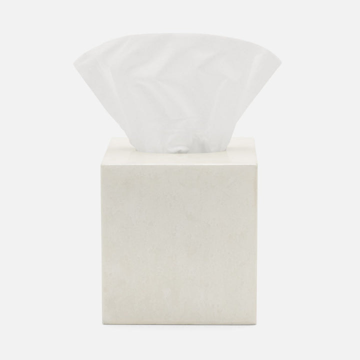 Charlotte, White, Tissue Box, Square Straight, Burl Resin