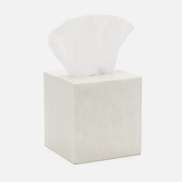 Charlotte, White, Tissue Box, Square Straight, Burl Resin
