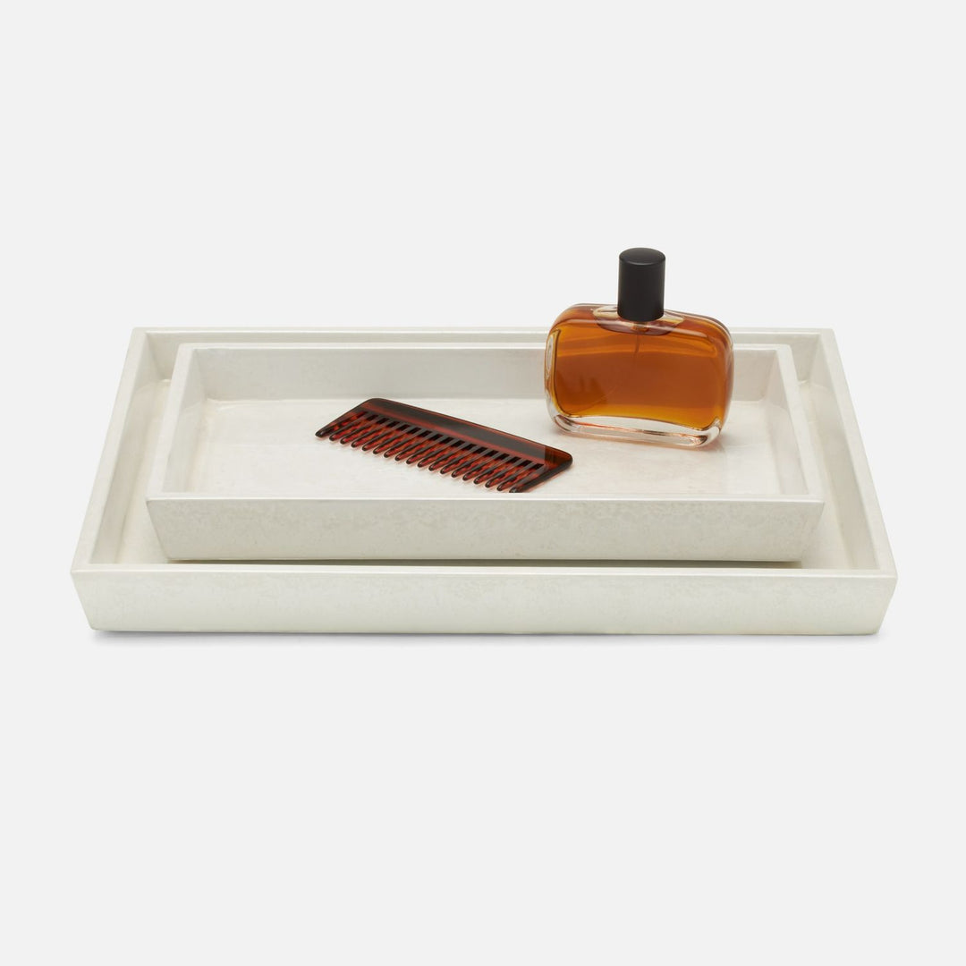 Charlotte, White, Nested Trays, Rectangular Tapered, Burl Resin, S/2