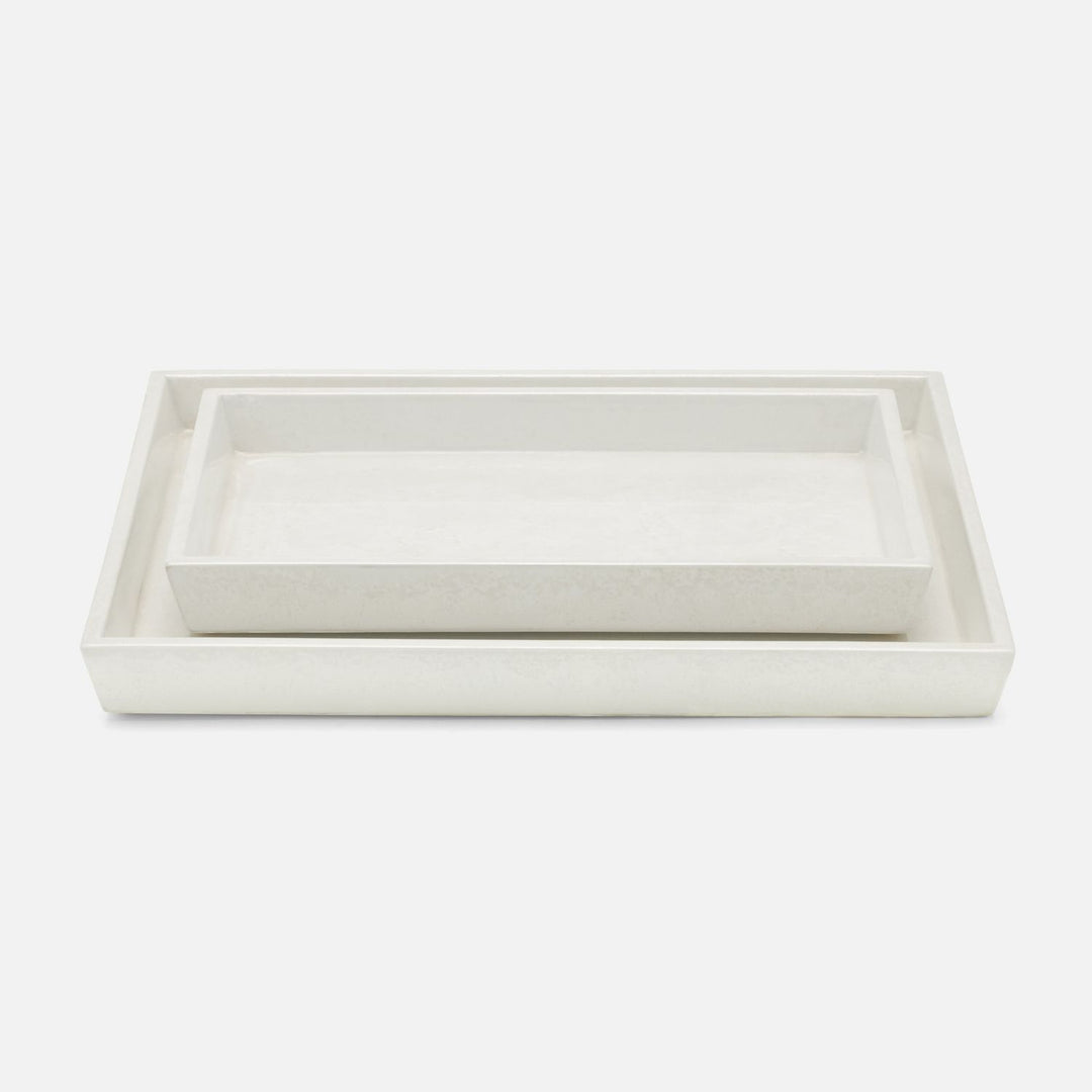 Charlotte, White, Nested Trays, Rectangular Tapered, Burl Resin, S/2