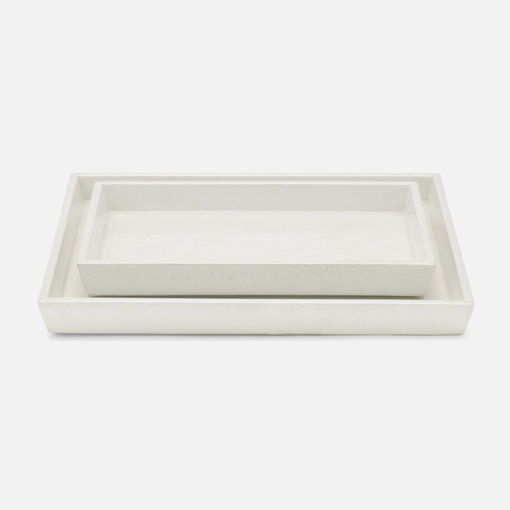 Charlotte, White, Nested Trays, Rectangular Tapered, Burl Resin, S/2