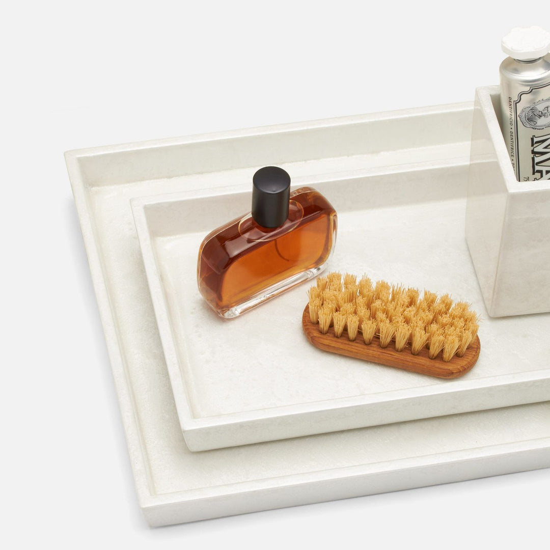 Charlotte, White, Nested Trays, Rectangular Tapered, Burl Resin, S/2