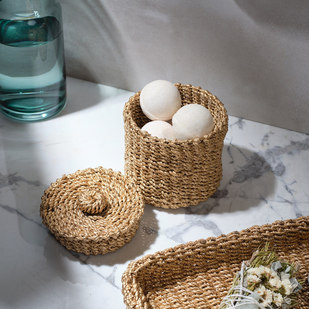 Chelston, Metallic Gold, Canister, Round, Abaca Fiber, S/2