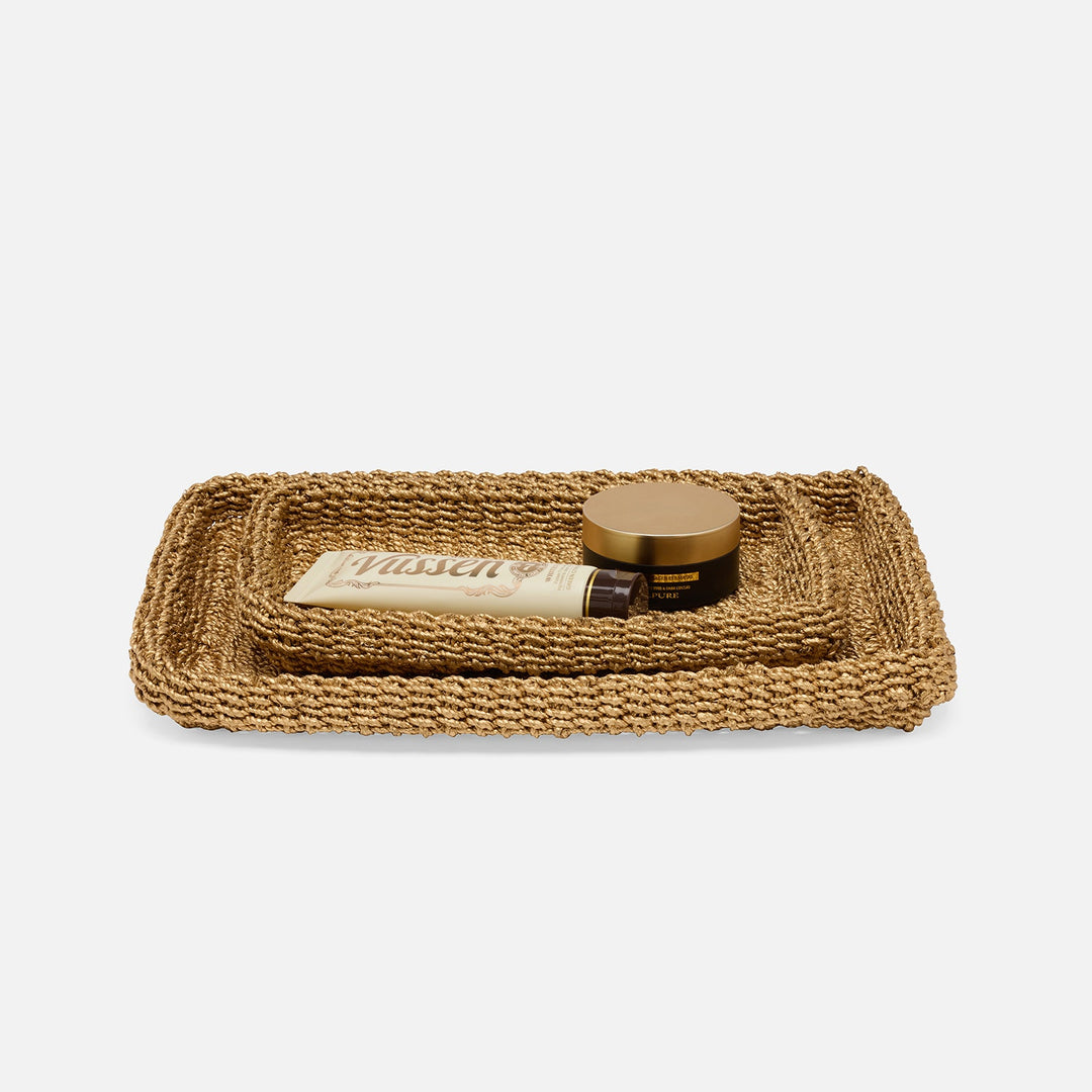 Chelston, Metallic Gold, Nested Trays, Rectangular Straight, Abaca Fiber, S/2