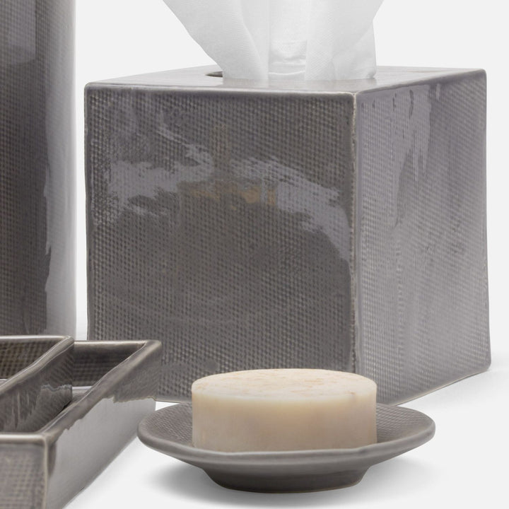 Cordoba, Gray Burlap, Tissue Box, Square, Ceramic