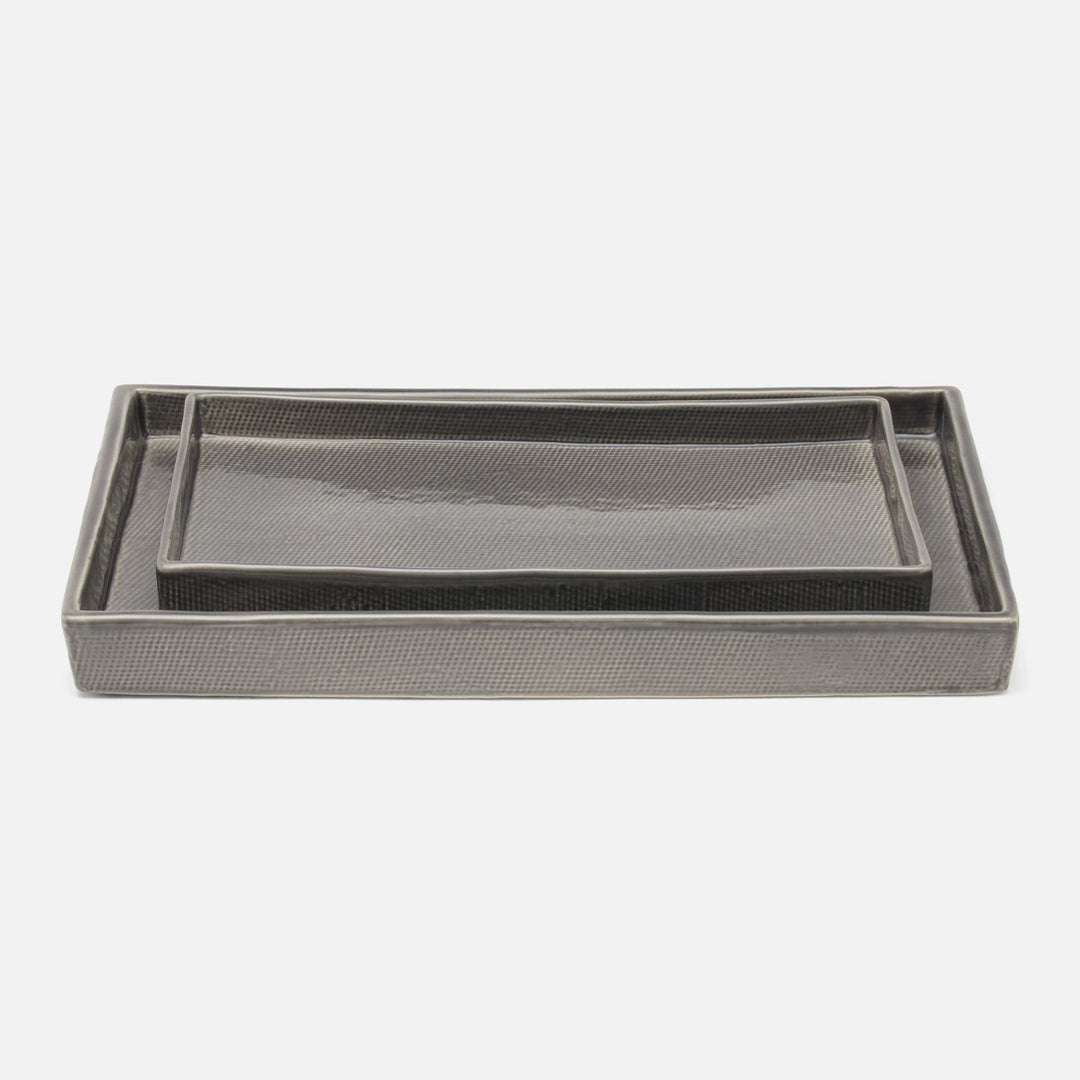 Cordoba, Gray Burlap, Trays, Rectangular Straight, Ceramic, S/2