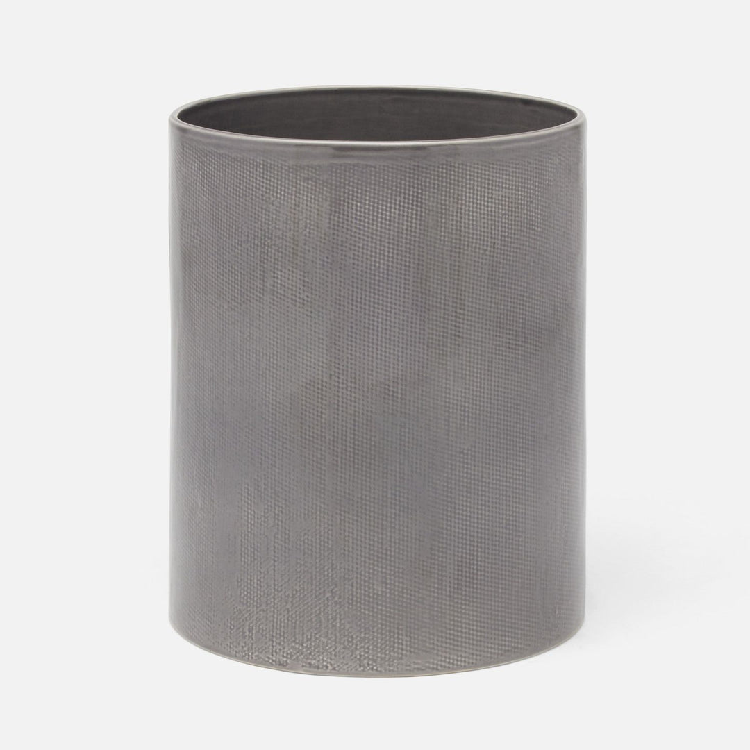 Cordoba, Gray Burlap, Wastebasket, Round, Ceramic