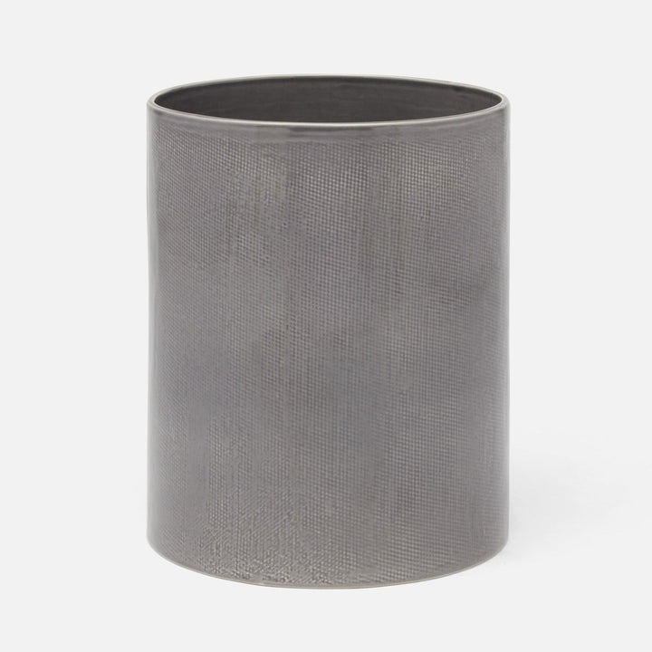 Cordoba, Gray Burlap, Wastebasket, Round, Ceramic