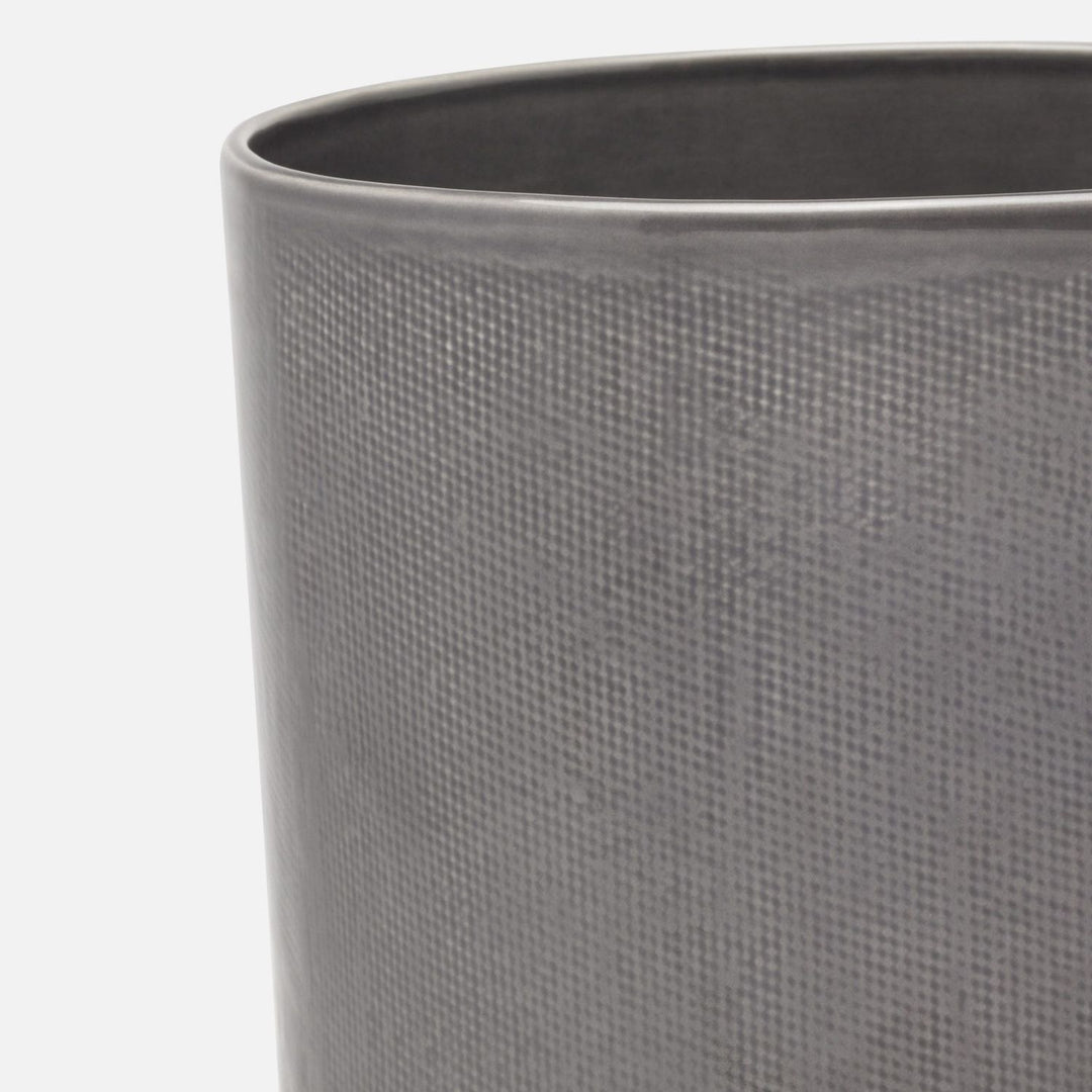 Cordoba, Gray Burlap, Wastebasket, Round, Ceramic