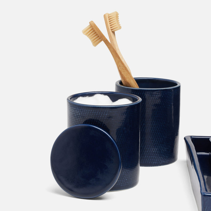Cordoba, Navy Burlap, Canister, Round, Ceramic