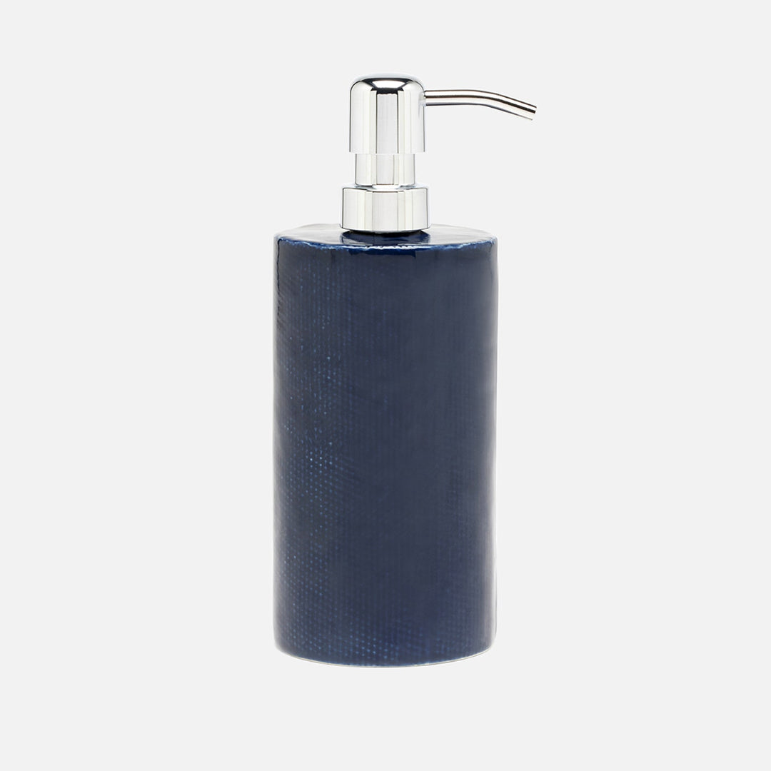 Cordoba, Navy Burlap, Soap Pump, Round, Ceramic