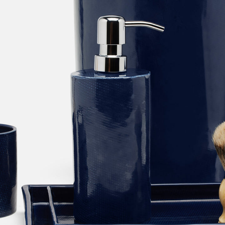 Cordoba, Navy Burlap, Soap Pump, Round, Ceramic
