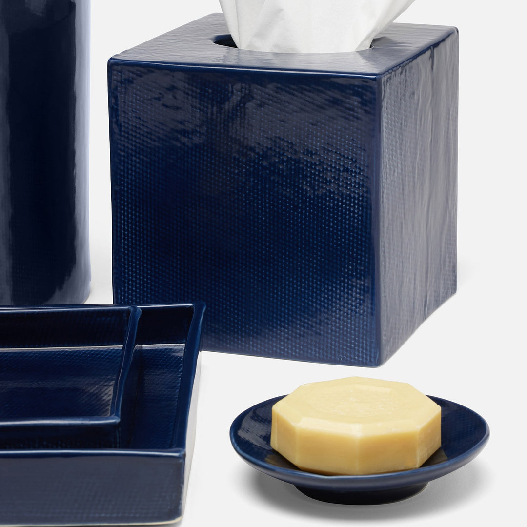 Cordoba, Navy Burlap, Tissue Box, Square Straight, Ceramic