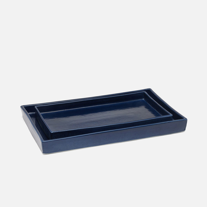 Cordoba, Navy Burlap, Nested Trays, Rectangular Straight, Ceramic, S/2