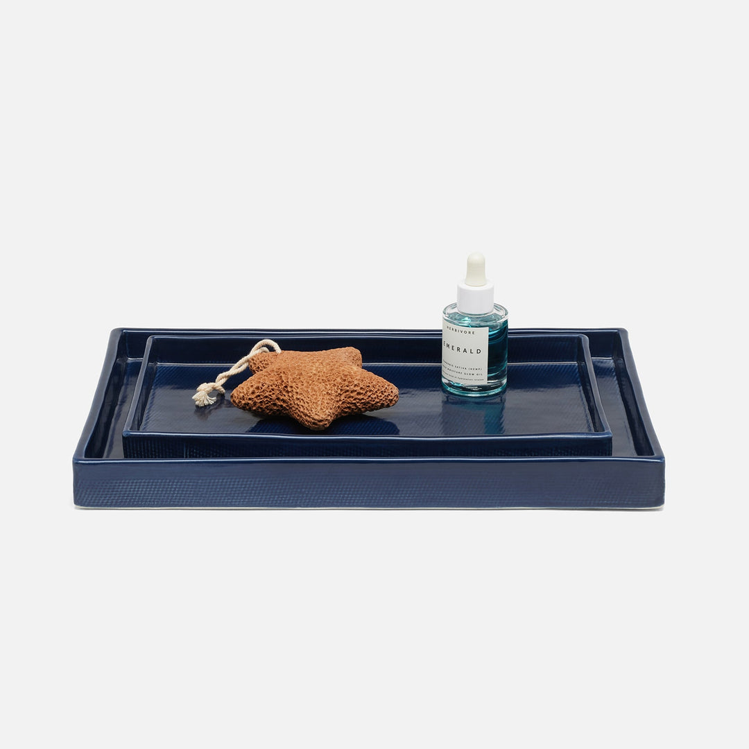 Cordoba, Navy Burlap, Nested Trays, Rectangular Straight, Ceramic, S/2