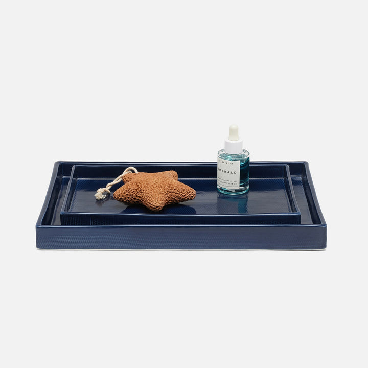 Cordoba, Navy Burlap, Nested Trays, Rectangular Straight, Ceramic, S/2