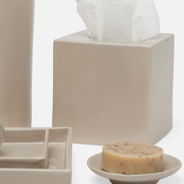 Cordoba, Sand Burlap, Tissue Box, Square Straight, Ceramic