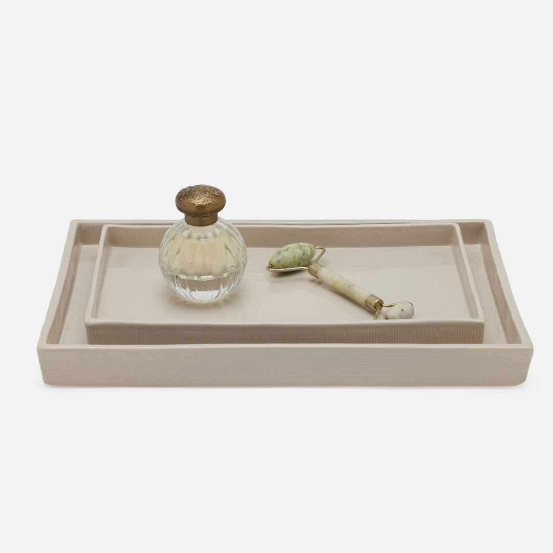Cordoba, Sand Burlap, Nested Trays, Rectangular Straight, Ceramic, S/2