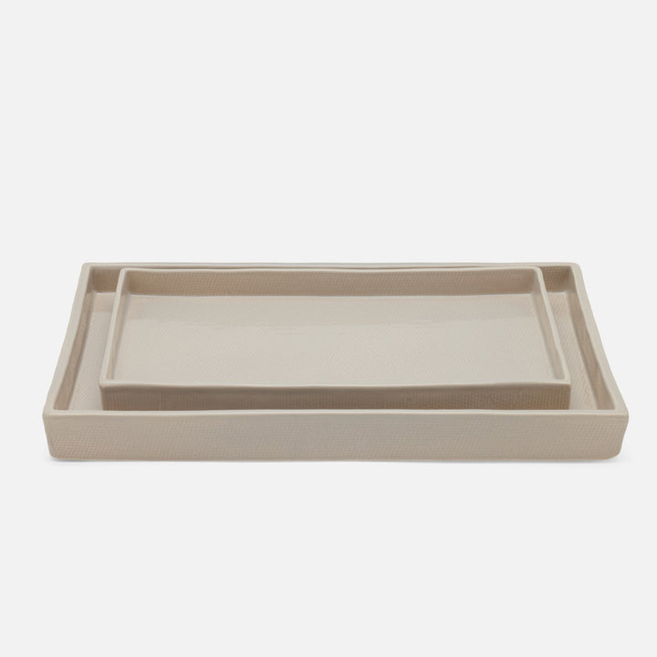 Cordoba, Sand Burlap, Nested Trays, Rectangular Straight, Ceramic, S/2