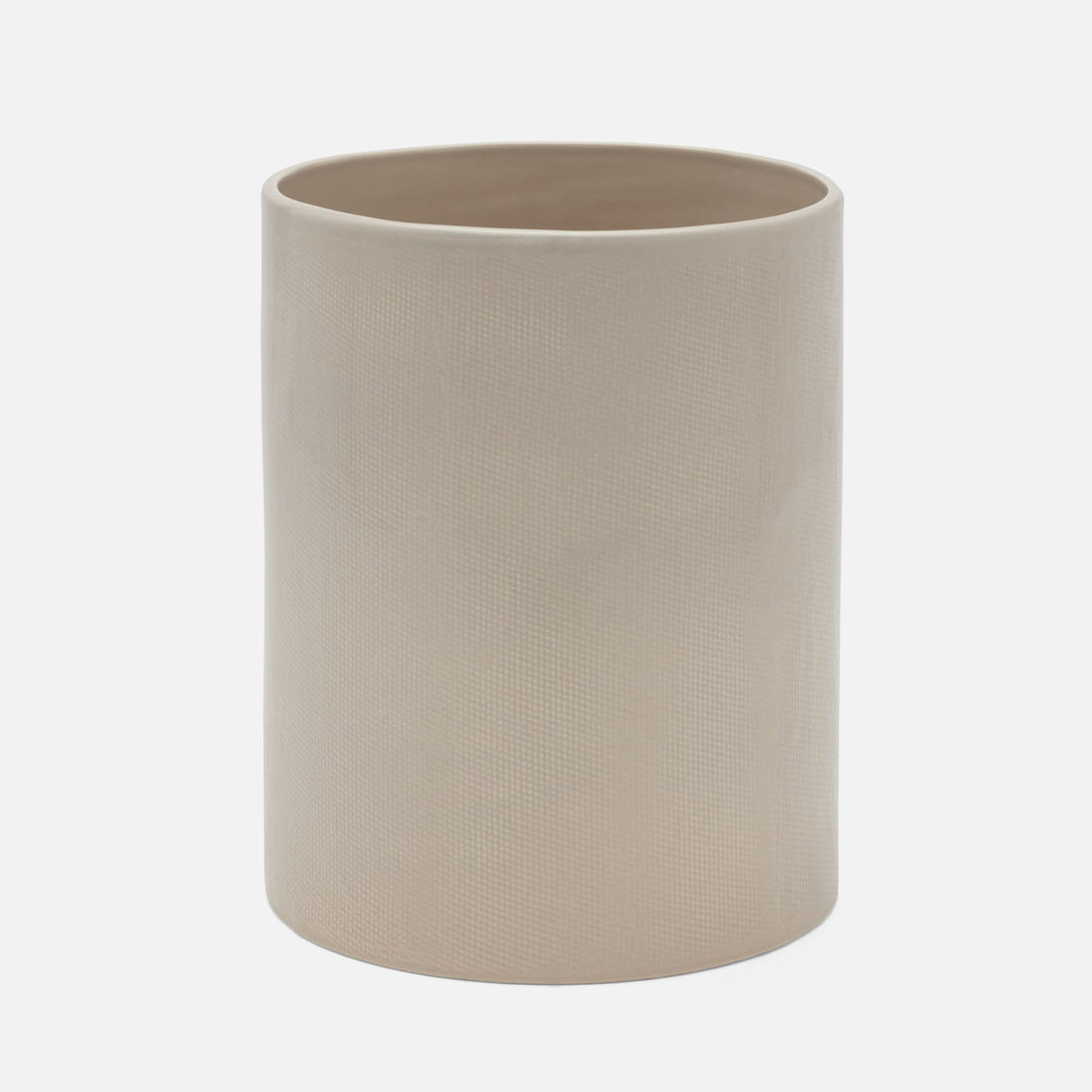 Cordoba, Sand Burlap, Wastebasket, Round, Ceramic